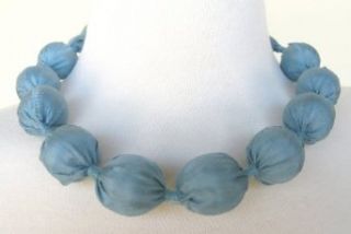 Fabric Silk Bead Necklace Soft Jewelry with Ties Sky Blue Clothing