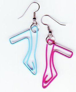 Multi Color Pink and Blue High Heels Design Twisted Paper Clip Dangle Earrings Jewelry