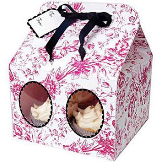 pink and black toile cupcake box, large by red berry apple