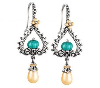 Barbara Bixby Sterling/18K Gemstone & Cultured Pearl Drop Earrings —
