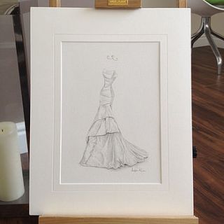 pencil wedding dress portrait by appleberry press