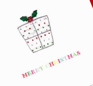 personalised embroidered xmas present card by sabah designs
