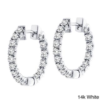 14k Gold 1 1/2ct TDW Diamond Inside out Hoop Earrings (F G, SI1 SI2) Diamond Earrings