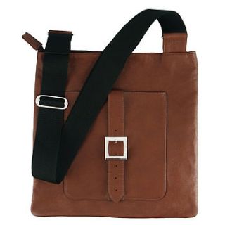 hand crafted tan buckle messenger bag by freeload leather accessories