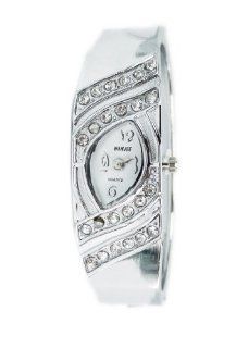elegante Damenuhr Spange mit Strassbesatz SILBER WEISS Uhren