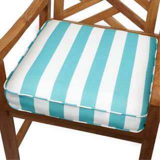 Aqua Stripes 20 inch Indoor/ Outdoor Corded Chair Cushion Outdoor Cushions & Pillows