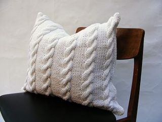 chunky cable cushion   handknit in white by s t r i k k handknits