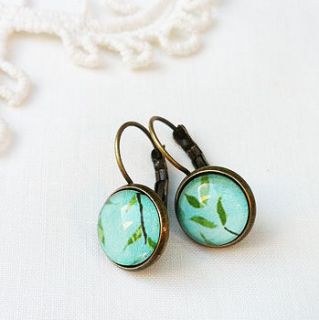 vintage style green earrings by pomegranate prints