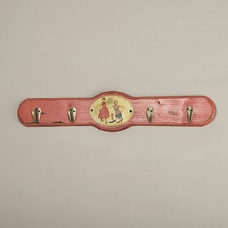 french red ladies coat rack with four brass hooks by dibor