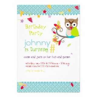 Owl, birthday party invitations