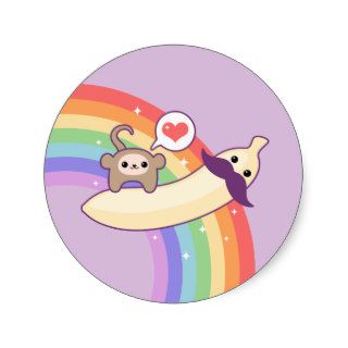 Cute Monkey with Mustache Banana Round Stickers