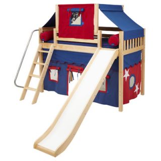 Wildon Home ® Mid Loft Bed with Angle Ladder, Slide, Top Tent and Mid