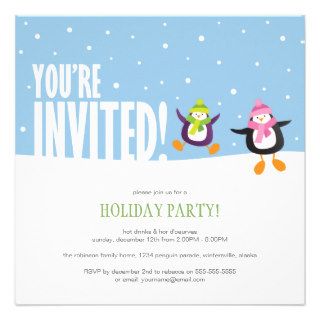 Cute Festive Penguin  Holiday Party Invitation