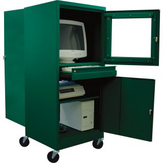 Sandusky Lee Steel Mobile Computer Security Workstation — For CRT Monitor, Dark Green, Model# JG2663-08  Storage Cabinets