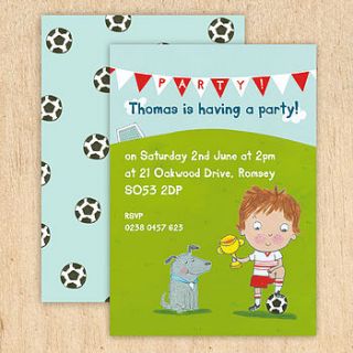 personalised boy's football invitations by made by ellis