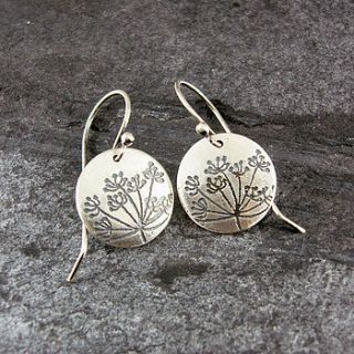 handmade cow parsley silver drop earrings by camali design