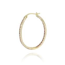 DB Designs Rose Gold Over Silver Champagne Diamond Accent Oval Hoop Earrings DB Designs Diamond Earrings