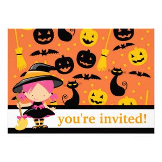 Little Witch Halloween Invitation (orange mix)