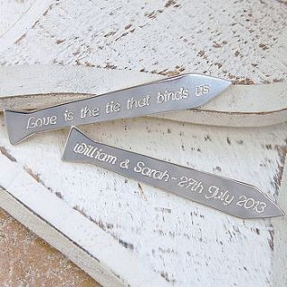 personalised silver tie collar stiffeners by indivijewels
