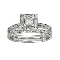 14k White Gold 1/2ct TDW Diamond Bridal Halo Ring Set (H I, I1) Bridal Sets