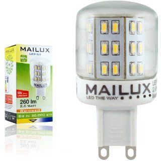 MAILUX 2,6 Watt 43 SMD LED (3014) G9 rund 240V warmwei 2700K 230 Lumen neu OVP, Beleuchtung