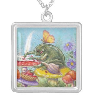Cute Toad and Butterfly in Garden Pendant Necklace