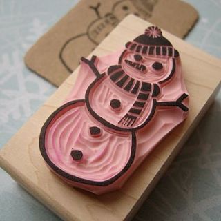 frosty snowman hand carved rubber stamp  by skull and cross buns