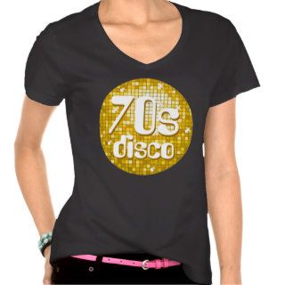 Disco Tiles "Gold" '70s Disco' ladies v neck black Tee Shirts