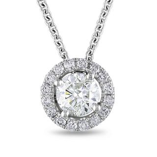 Miadora 18k White Gold 1 2/5ct TDW Diamond Circle Halo Necklace (H I, I1 I2) Miadora One of a Kind Necklaces
