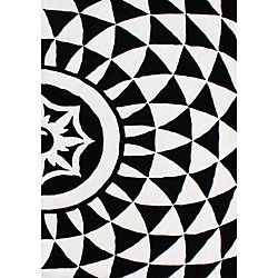 Contemporary Hand tufted Floridly Black Wool Rug (5 X 8)