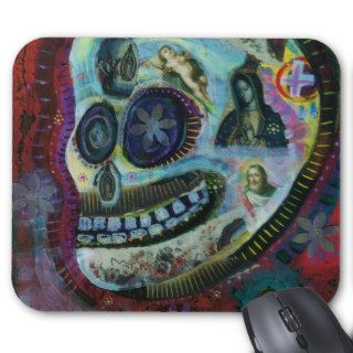 White Flower Covered Sugar Skull painting Mouse Pad