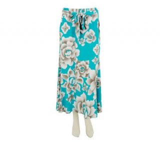 Bob Mackies Floral Print Elastic Waist Maxi Skirt w/ Self Tie Belt —