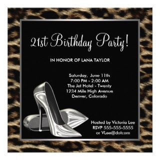Leopard High Heel Shoe Womans Birthday Personalized Invites