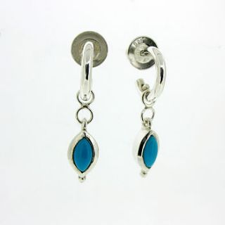 silver and turquoise mini hoop earrings by will bishop jewellery design