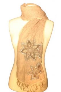 Herbst / Winter 2013 Wollschal aus 100% Wolle Pailletten Flower Style   Deluxe Collection   grau, wei Bekleidung