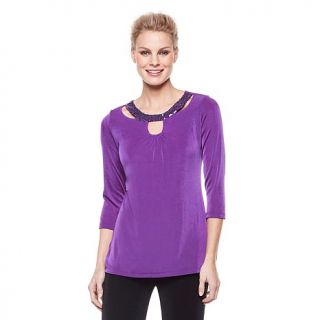 3/4 Sleeve Tunic with Sequin and Keyhole Front