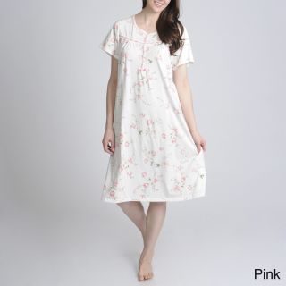 La Cera La Cera Womens Floral Printed 4 Button Front Ribbon Trim Gown Pink Size S (4  6)