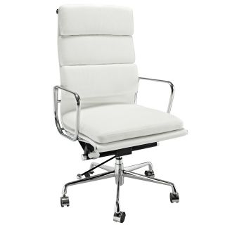 High Back White Leather Executive Office Chair
