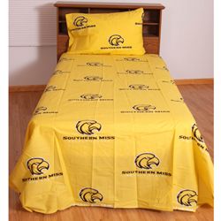 College Covers University Of Southern Mississippi 200 Thread Count Yellow Sheet Set Yellow Size King
