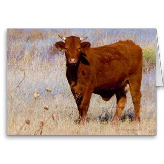 Funny Happy Birthday Cute Young Red Cow Card