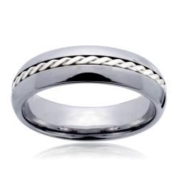 Tungsten Carbide Silver Rope Inlay Beveled Edge Ring Men's Rings