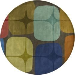 Hand tufted Mandara Brown Abstract New Zealand Wool Area Rug (79 Round)