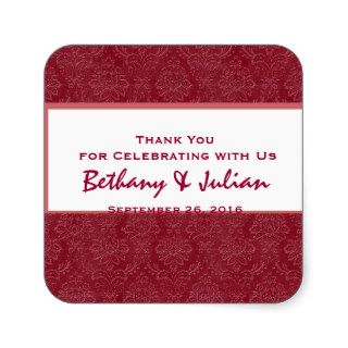 Red Damask Bride Groom Thank You  Wedding R351 Stickers