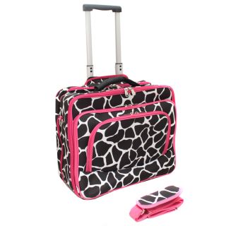 World Traveler Pink Trim Giraffe Fashion Print Womens Rolling 17 inch Laptop Briefcase