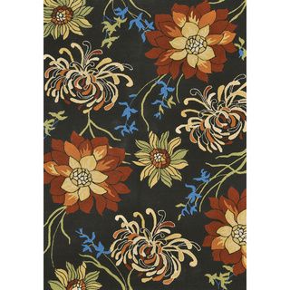 Alexander Home Hand hooked Coventry Black Floral Indoor/ Outdoor Rug (76 X 96) Black Size 8 x 10