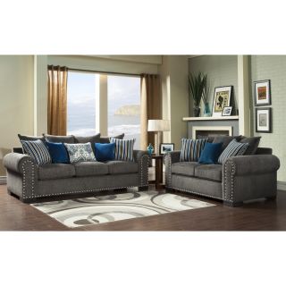 Furniture Of America Ivy Grey Blue Modern 2 piece Sofa love Set