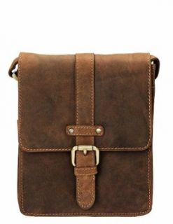 Visconti 16113 Modern Style Small Messenger Bag Made of Oiled Distressed Leather (Brown) Clothing