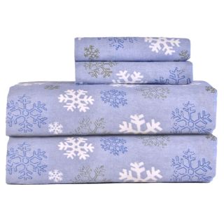 Pointehaven Solid And Print Heavyweight 100 percent Cotton Flannel Sheet Set Blue Size King