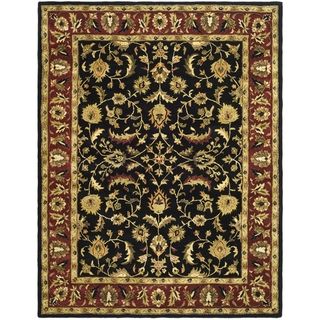 Handmade Heritage Heirloom Black/ Red Wool Rug (96 X 136)