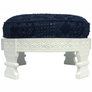 Handmade Cotton upholstered Chakki Navy Ottoman
